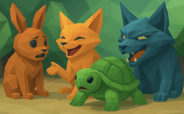 Low Poly animals talking to each other for StopCyberBullyingDay